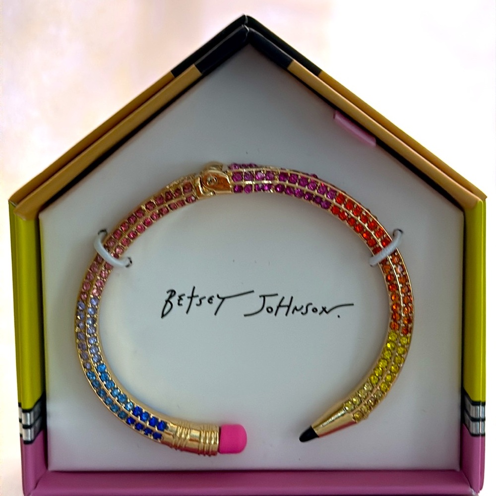 New Betsey Johnson Back to School Rainbow Glitter Pencil Bangle Bracelet - Picture 5 of 14